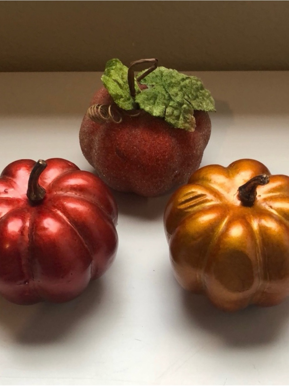 Fall Holiday Decor Set Of 3 Small Orange Pumpkins Tabletop Thanksgiving Decor